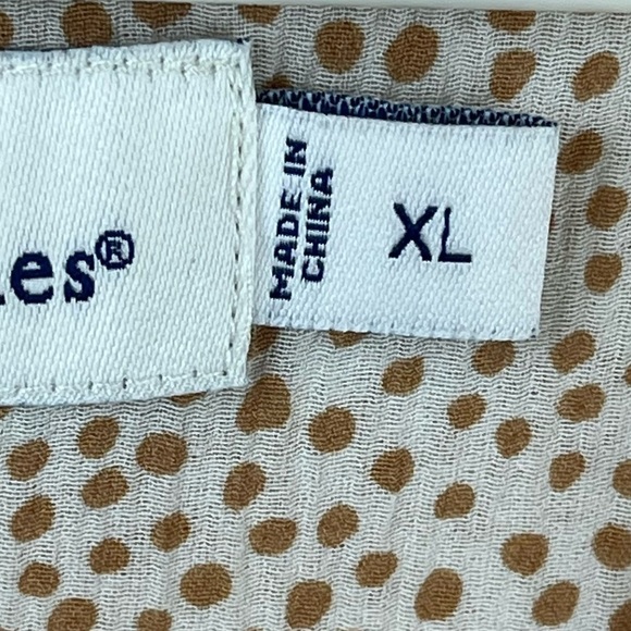 VINEYARD VINES Silk Pinktuck Blouse Top Cream w/ Tan Polka Dots XL - Picture 6 of 15